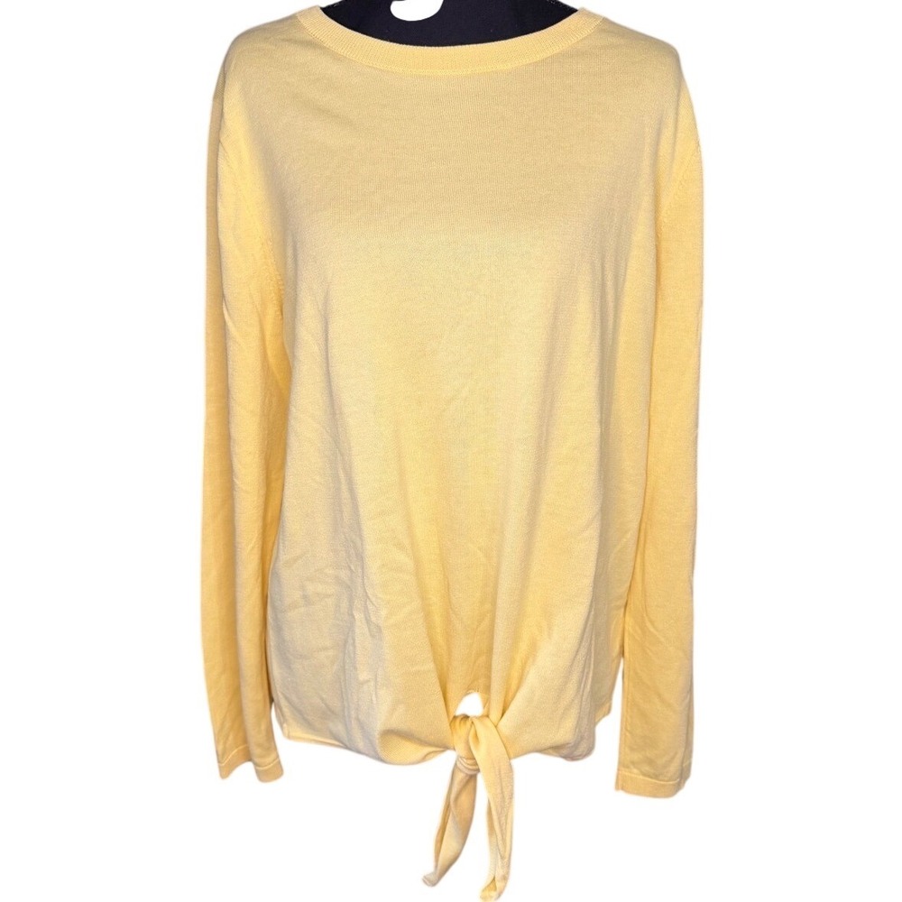 Talbots XL Yellow Tie Front Lightweight Knit Sweater Cotton Blend Cottagecore